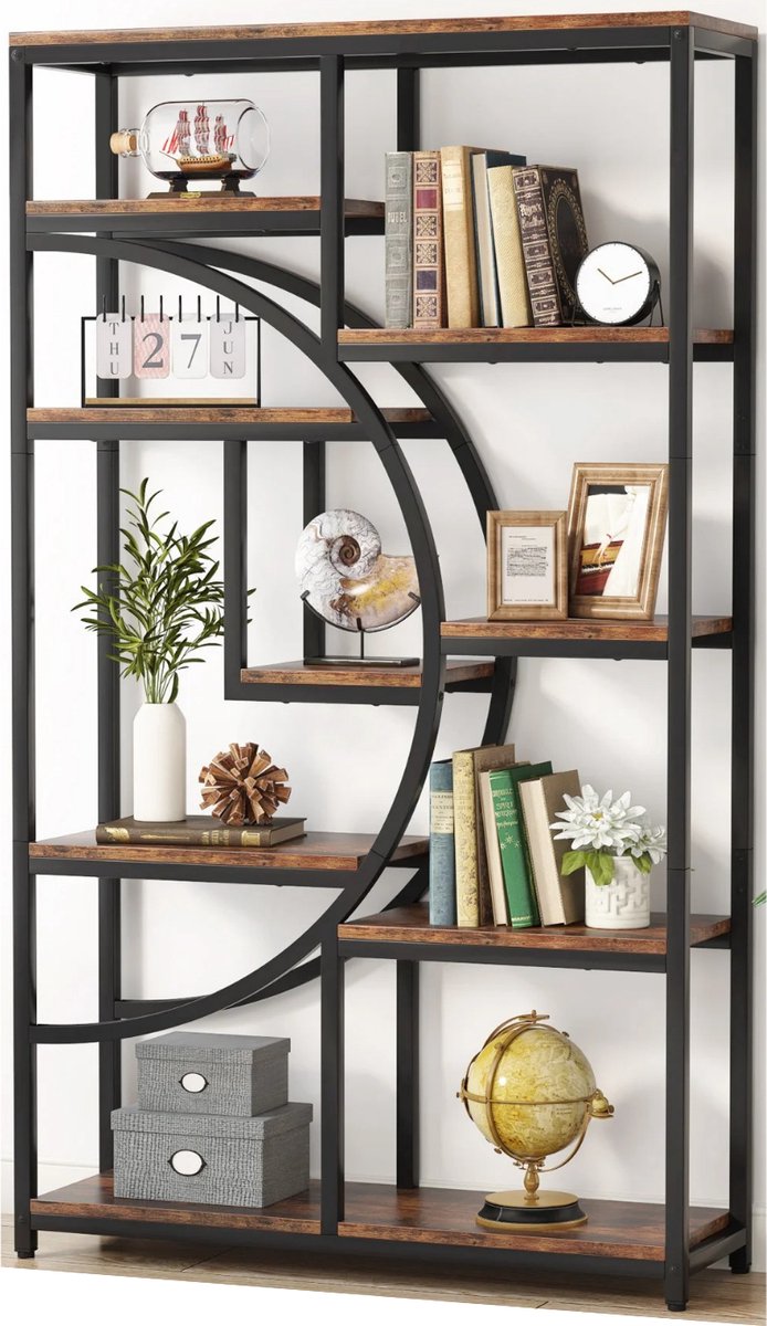 Niamora Kast - Kasten - Boekenkast - Boekenplank - Plantenstandaard - Industrieel - 5-laags - 30 × 95 × 175 cm - Bruin - Zwart