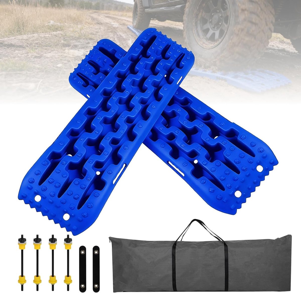 2 Sandplaten voor Motorhomes - Off-Road Accessoires, Herstelborden en Tractionsystemen met Opbergtas en Houder voor Zand, Modder en Sneeuw