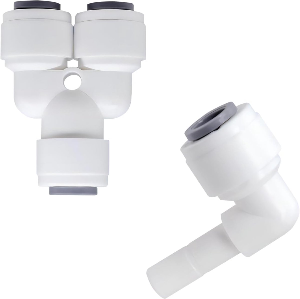 Slangkoppelingen – 2-delige set koppelingen voor RO-waterzuiveringssystemen (1/4" kniestuk & 1/4" Y-stuk), aansluitadapters voor omgekeerde osmose