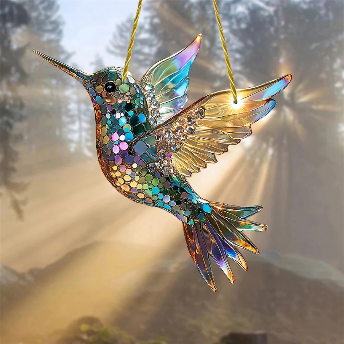Suncatcher Kolibrie Glittering - Acryl Raamdecoratie Hanger - Glanzende Kolibrie - 8 cm - Zonnevanger & Kersthanger
