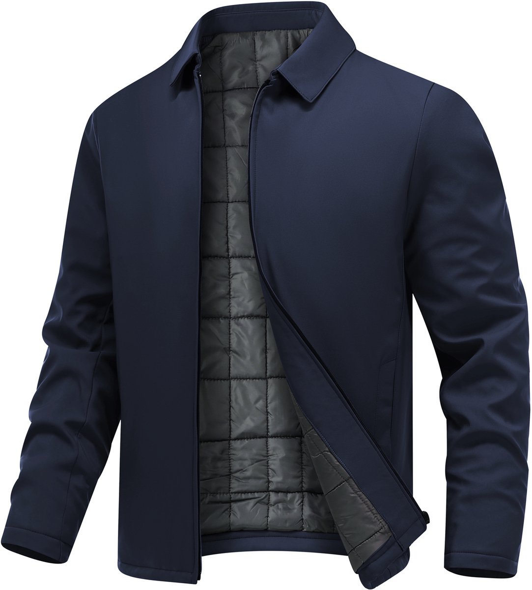 ALLTHEMEN Heren Zakelijke Winterjas Piekraag Rits Gewatteerd Blauw