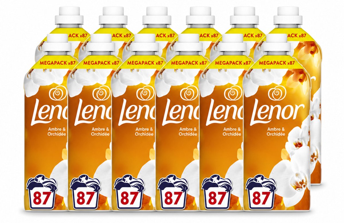 12 x Lenor - Wasverzachter - Amber & Orchidee - Fris & Zacht - 87 Wasbeurten - Voordeelverpakking - 12 stuks