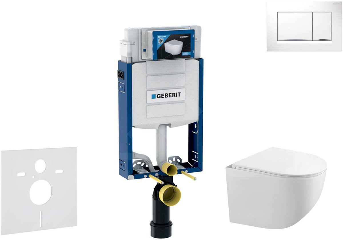 Voorwand montageset, Gaia toilet en softclose zitting, Sigma30 bedieningsplaat, wit/chroom