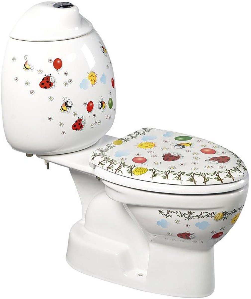 Kinder toiletpot met jachtbak, afval onderaan, kleur design