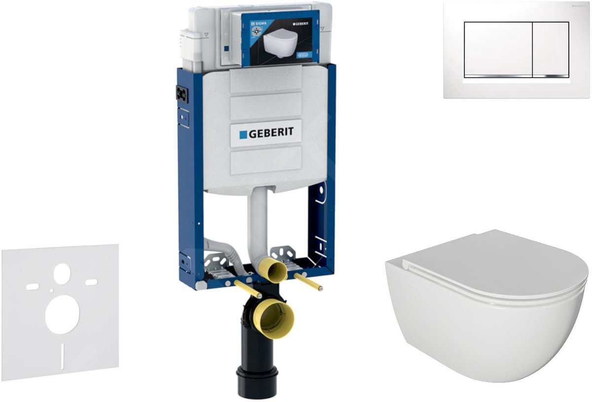 Voorwand montageset, Oudee toilet en softclose zitting, Sigma30 bedieningsplaat, wit/chroom