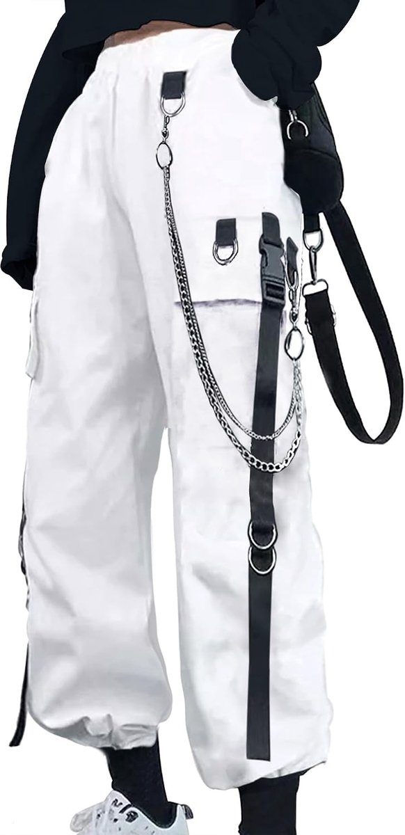 Cargobroek voor dames, met broekketting, gothic kleding, gothic kleding, gothic stijl, Y2k, techwear broek