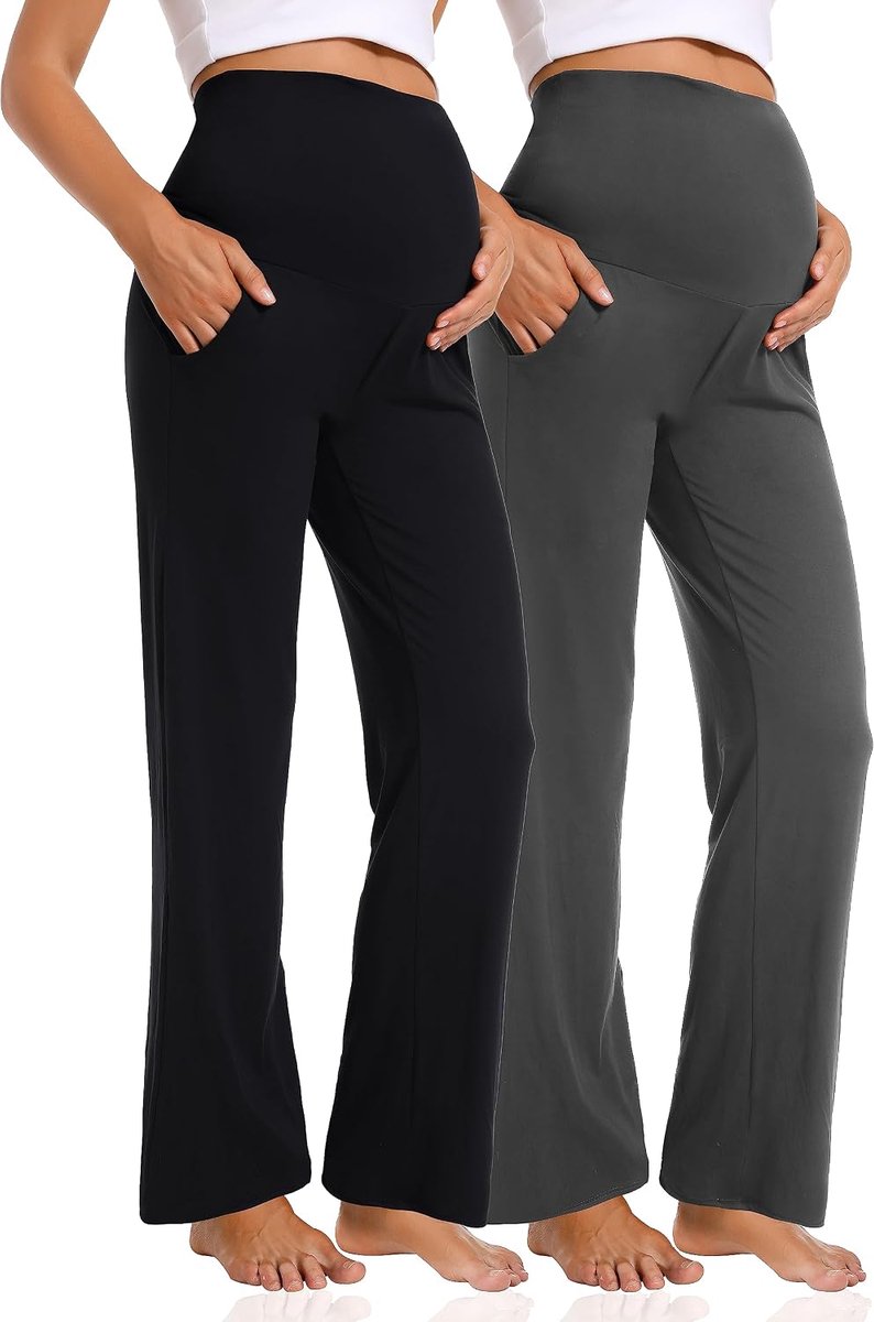 Zwangerschapsbroek met wijde pijpen, casual, losse wijde rechte pijpen, loungebroek met zakken, zwangerschapsbroek