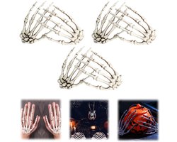 3 paar Skelet handen – Realistische klauw rekwisieten – Decoratief speelgoed – Halloween versiering – Plastic handmodel – Grappige rekwisieten – Geschikt voor 1 april, Halloween, Pasen, themafeesten met grappen (15,5 x 9 cm – Gebroken wit)