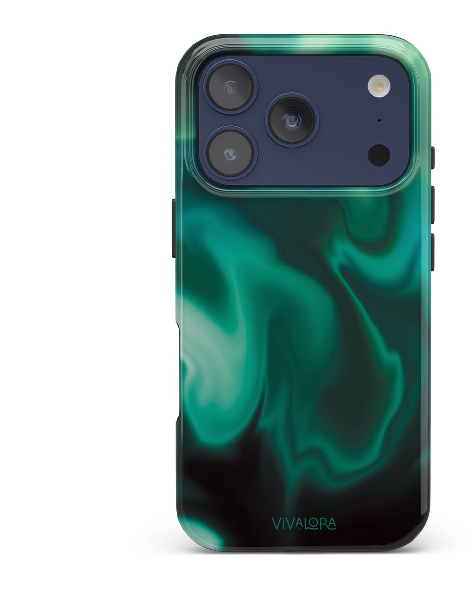 VivaLora Tough Telefoonhoesje iPhone 17 Pro met MagSafe - Northern Lights Print - 2-in-1 Phone Case - Hard Case & Siliconen Backcover - Extra Bescherming - Shockproof Cover - Groen/Blauw