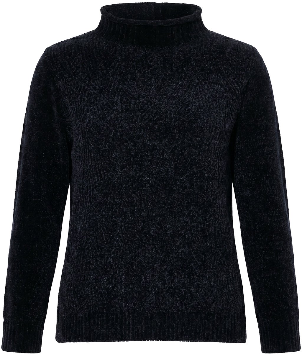 Ulla Popken - Dames - Trui chenille col lange mouwen - Zwart - Maat 46+