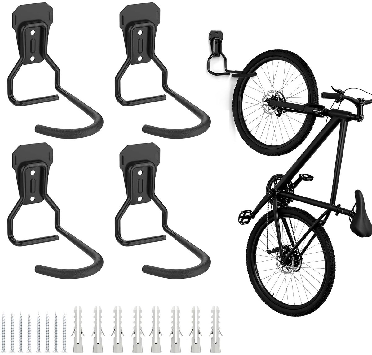 4-Pack Fietsmuurbeugel - Robuust Fietsenrek - Fietsophanghaken Voor De Garage - Verticale Wandhouder Voor Fietsen