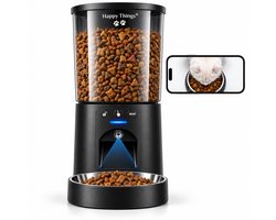 Happy Things® SmartBite Automatische Voerbak Kat met Camera & App – Dual WiFi 2,4/5 GHz – 4,5L Voerautomaat – Full HD – Nachtzicht – RVS Voerbak - Voerdispenser
