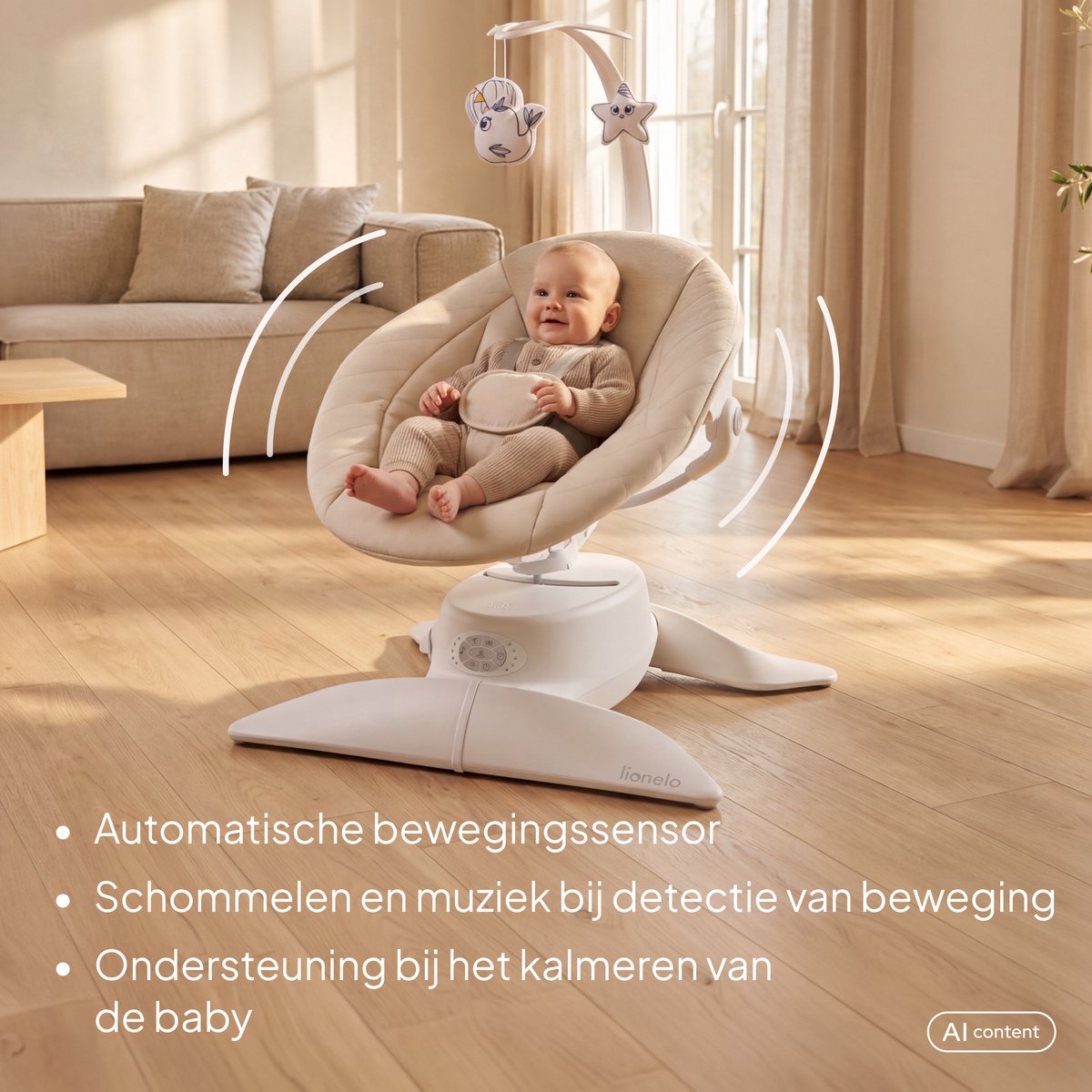 Lionelo Vivi Set Elektrische Babywipstoel 2in1 – Babyschommel & Wipstoel vanaf Geboorte tot 9 kg – - 360° Draaibare Zitting - Bewegingssensor - Bluetooth - Afstandsbediening - 5 Schommelsnelheden - T25 Matras – foto 7
