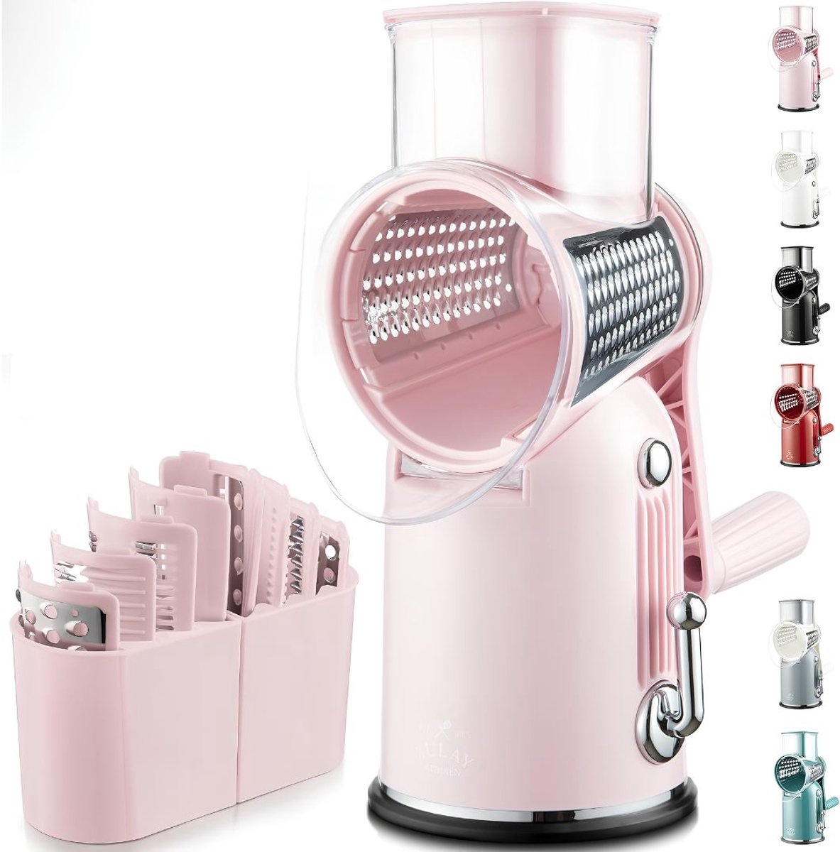 JCP® Kaasrasp - Multifunctionele rasp - Roterende kaasrasp - Roze - 25cm × 13cm × 27cm