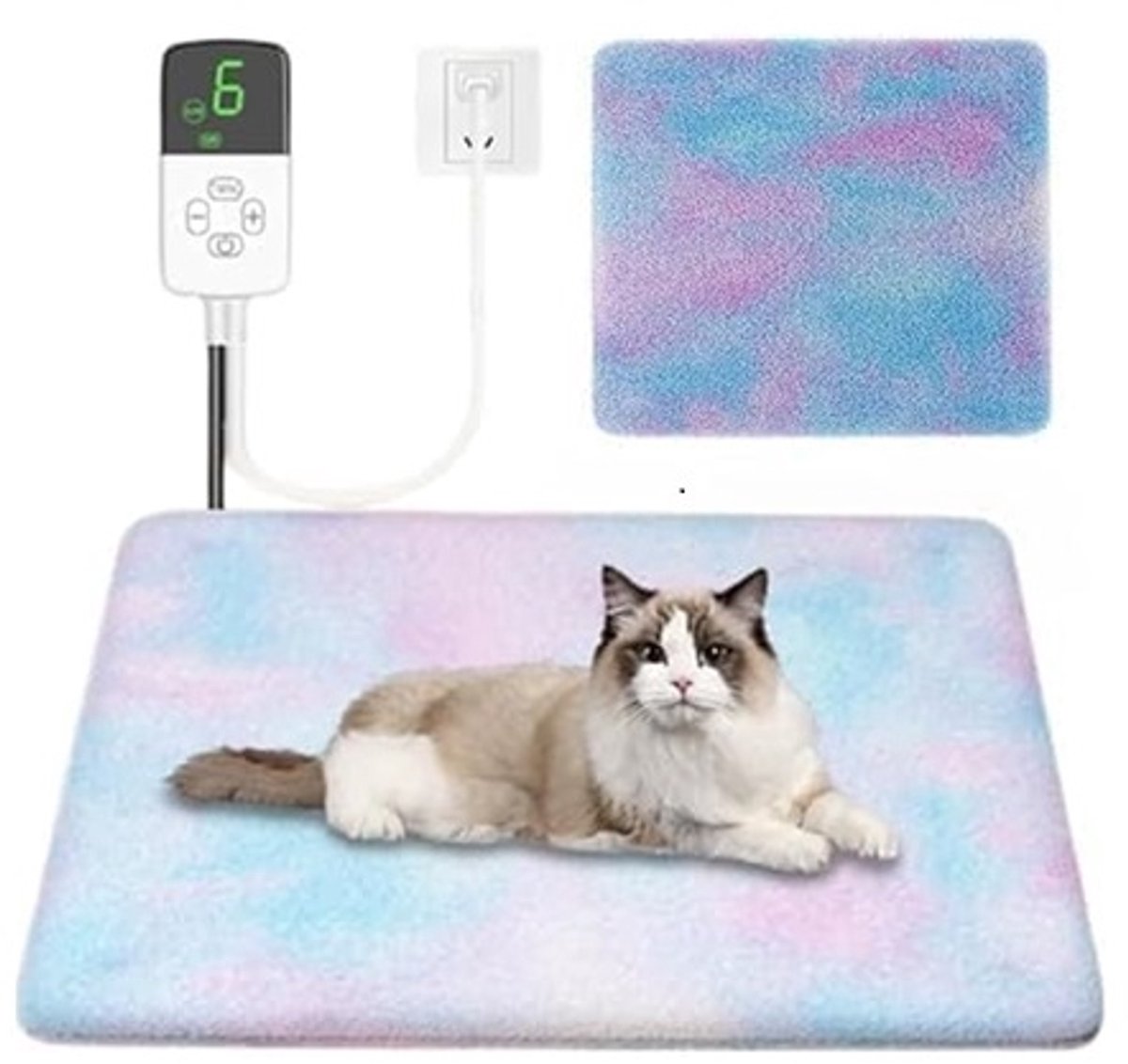 HisKes Verwarmingsmat voor huisdieren - 45*70cm - warmtemat kat -warmtemat hond - warmtemat voor huisdieren -Elektrische deken voor huisdieren - Verwarmingsdeken voor huisdieren met anti-kauwdraad- 9 traps fijnregeling - 4 traps timer