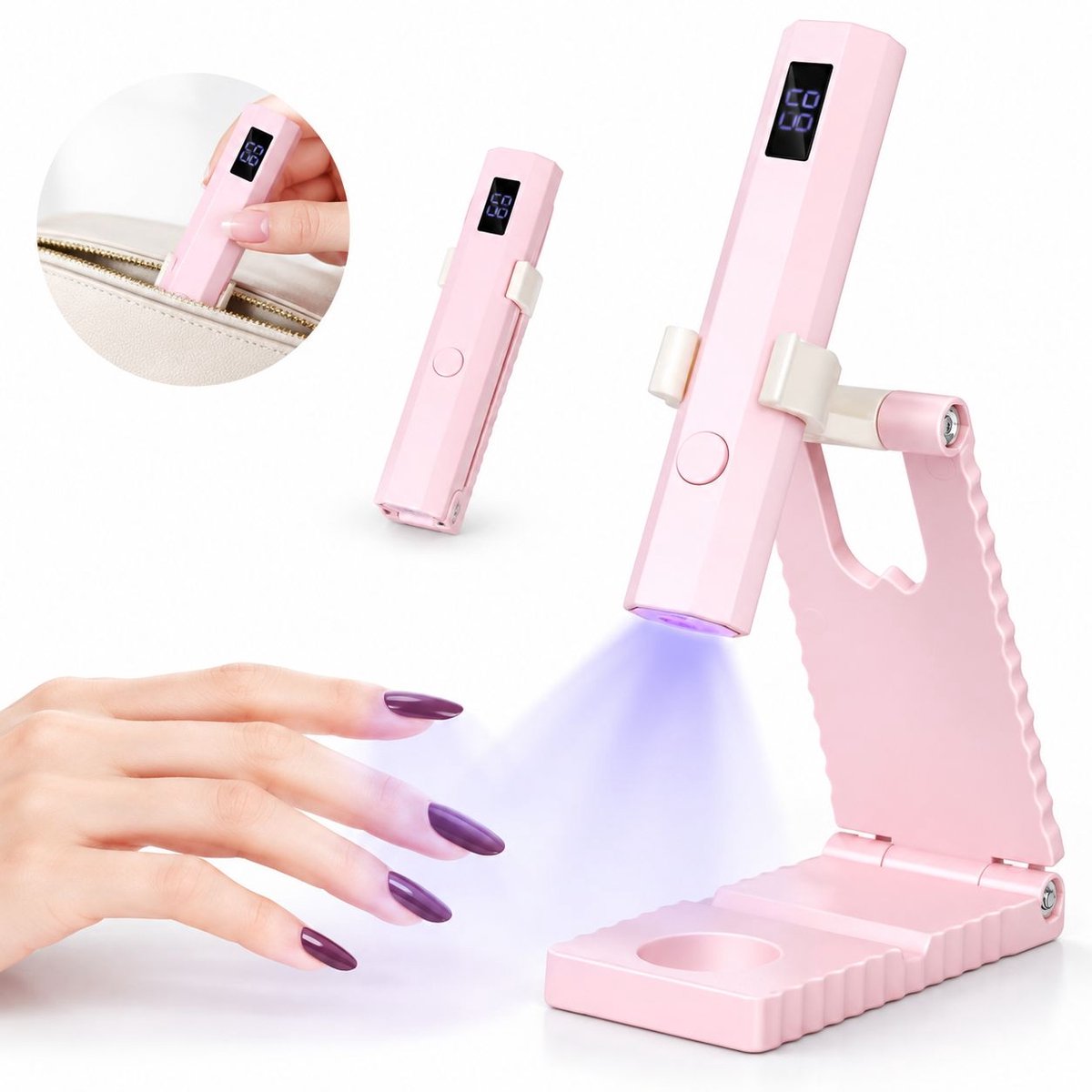 VHV - Mini Nagellamp - UV-lamp voor Gelnagels - Met Standaard - Oplaadbaar - Draagbare Nagellamp - LED Nagellamp - 2 Timerstanden Nageldroger - Nagel lamp - DIY-nagels