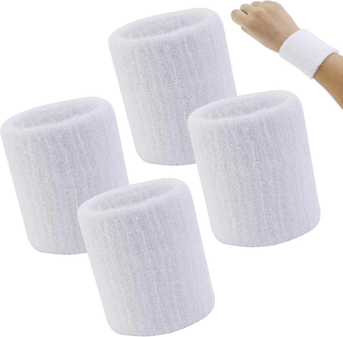 Zweetbanden voor dames, heren en kinderen, set van 4 zweetbanden, fitnessarmband, zweetband voor tennis, handbal en hardlopen, in zwart, zweetbanden polsband