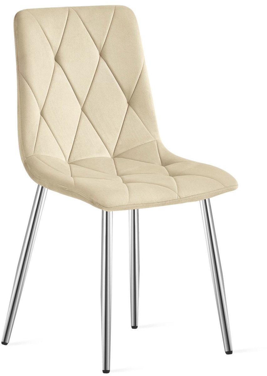 Eetkamerstoel LIBRA - Lichtbeige fluweel - Chromen metalen poten - Modern design