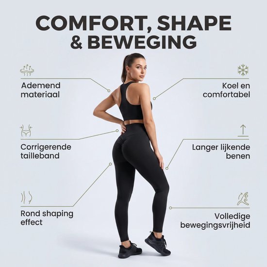 RENALUX Sportlegging Dames High Waist - Sportbroek Dames - Sportkleding Dames - Yoga Kleding Dames - Pilates Kleding Dames - Hardloopbroek Dames - Legging Dames - Zwart - Maat L — afbeelding 4