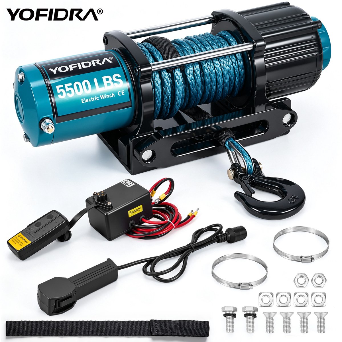 Yofidra Elektrische lier - 12 V - 2045 kg Lijntrekcapaciteit - Draadloze Afstandsbediening - Elektrische Schootlier - voor Truck SUV