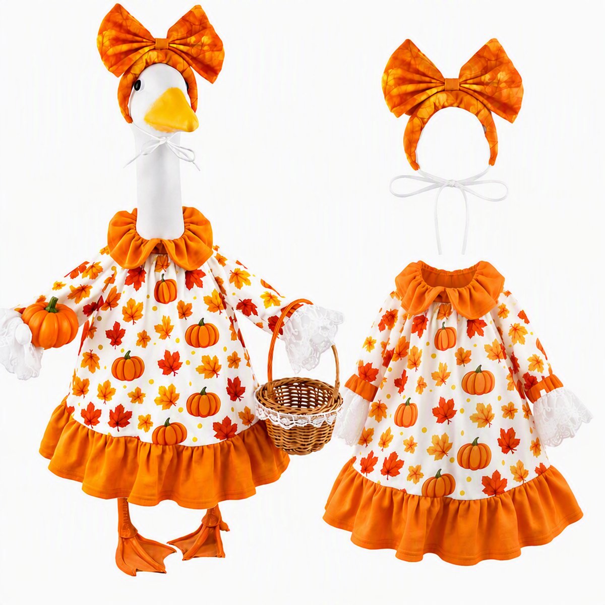 ECTEATOY® Tuin Gans Kleding - met Jurk en Hoofdband - Geschikt voor Tuinbeeld 43-58 cm - Geschikt voor Tuinbeeld - Tuindecoratie en Halloween