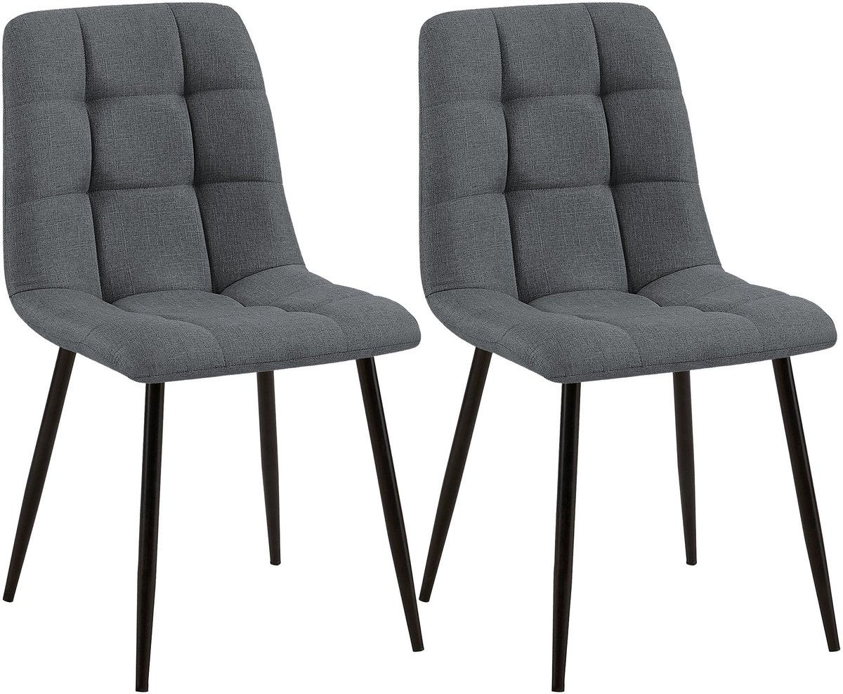 CLP Set van 2 Eetkamerstoelen Tilde - Gestoffeerd - Metalen Onderstel - belastbaar tot 150 kg - Stof/grijs
