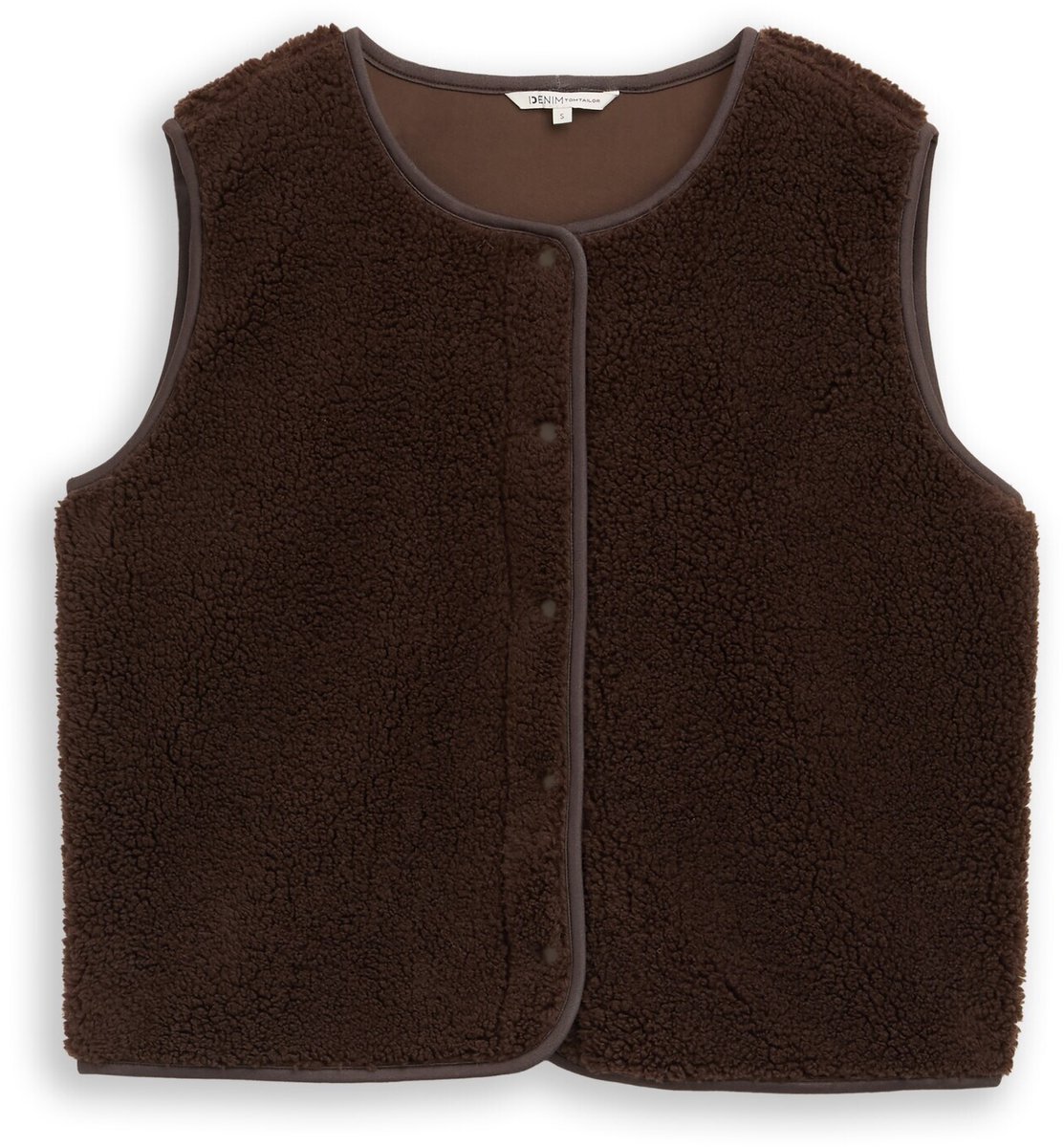 Tom Tailor Denim - Teddy-vest met drukknopen - Maat XXL - cool dark brown
