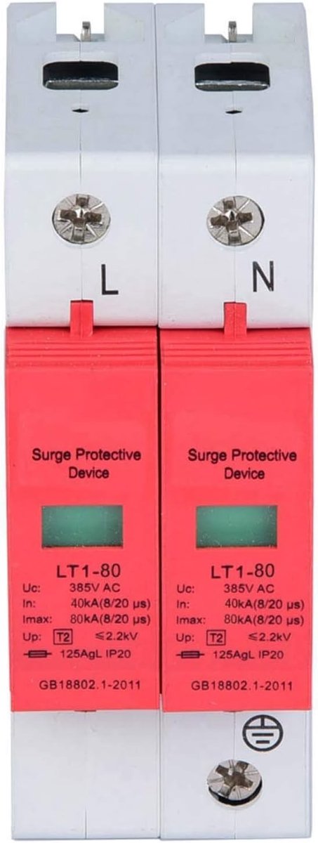LT1-80 2P 385VDC 80KA, 35mm Din Rail Bevestiging, Huisaansluiting, Bliksembeveiliging en Lage Spanning Overspanningsbeveiliging