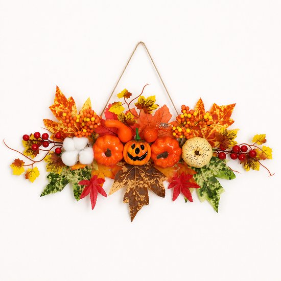 Halloween Hangdecoratie - Herfst Decoratie - Kunstplanten - spook Pompoen - Deur krans - 45*25 cm - Voor feestjes,binnen,buiten de deur,de muur