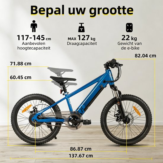 JOYSTAR 24 Inch Elektrische Kinder Mountainbike - 250W E-Bike voor Kinderen (7+ Jaar) - 25 km Actieradius - Met Verwijderbare Accu & Schijfremmen - Spaakwiel - Blauw — afbeelding 5