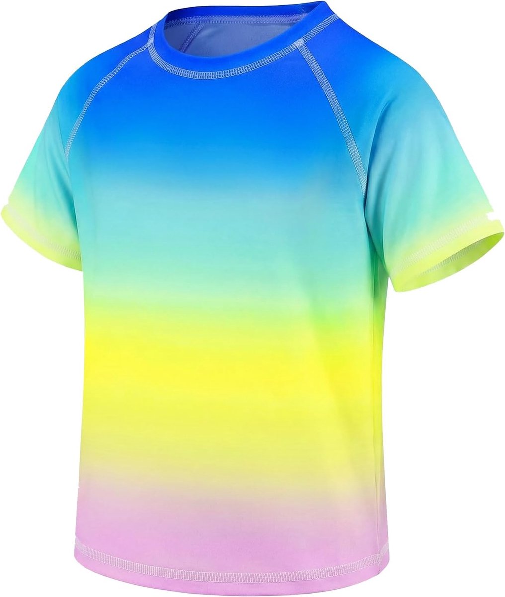 Rashguard Shirt UPF 50+UV-bescherming Zwemshirt Korte mouw Ronde hals Badshirt Kleurovergang Zwemtop Snel drogend Badkleding Watersport Surfen Strand voor kinderen 5-13 jaar