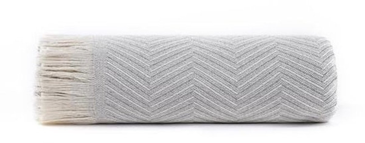 Lichtgrijze multifunctionele sprei met visgraatpatroon - 230 x 260 cm