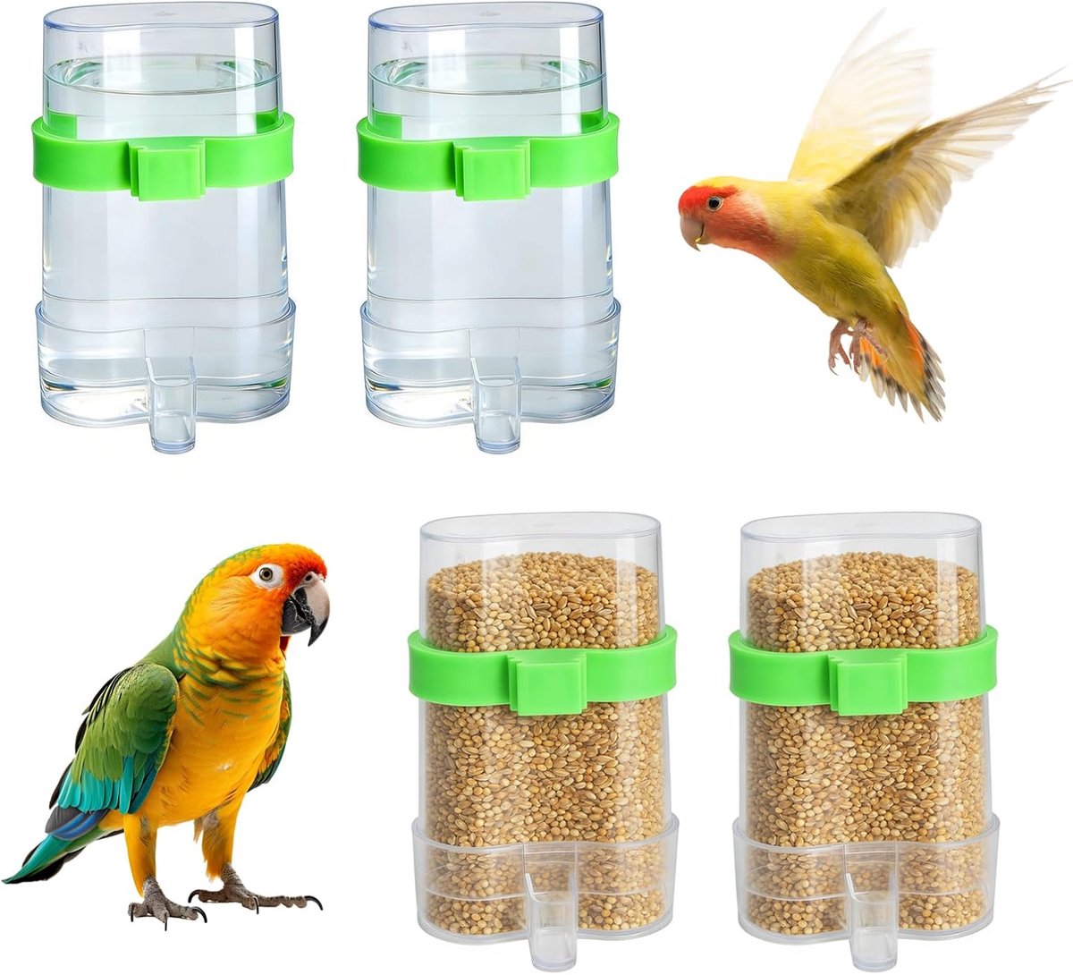 4 stuks automatisch voederstation voor vogels, vogelbad, kooi, vogelwaterdispenser, parkiet, voederdispenser, morsvrije drinkcontainer, 220 ml, vogelkooi-accessoires voor vogelvoeder