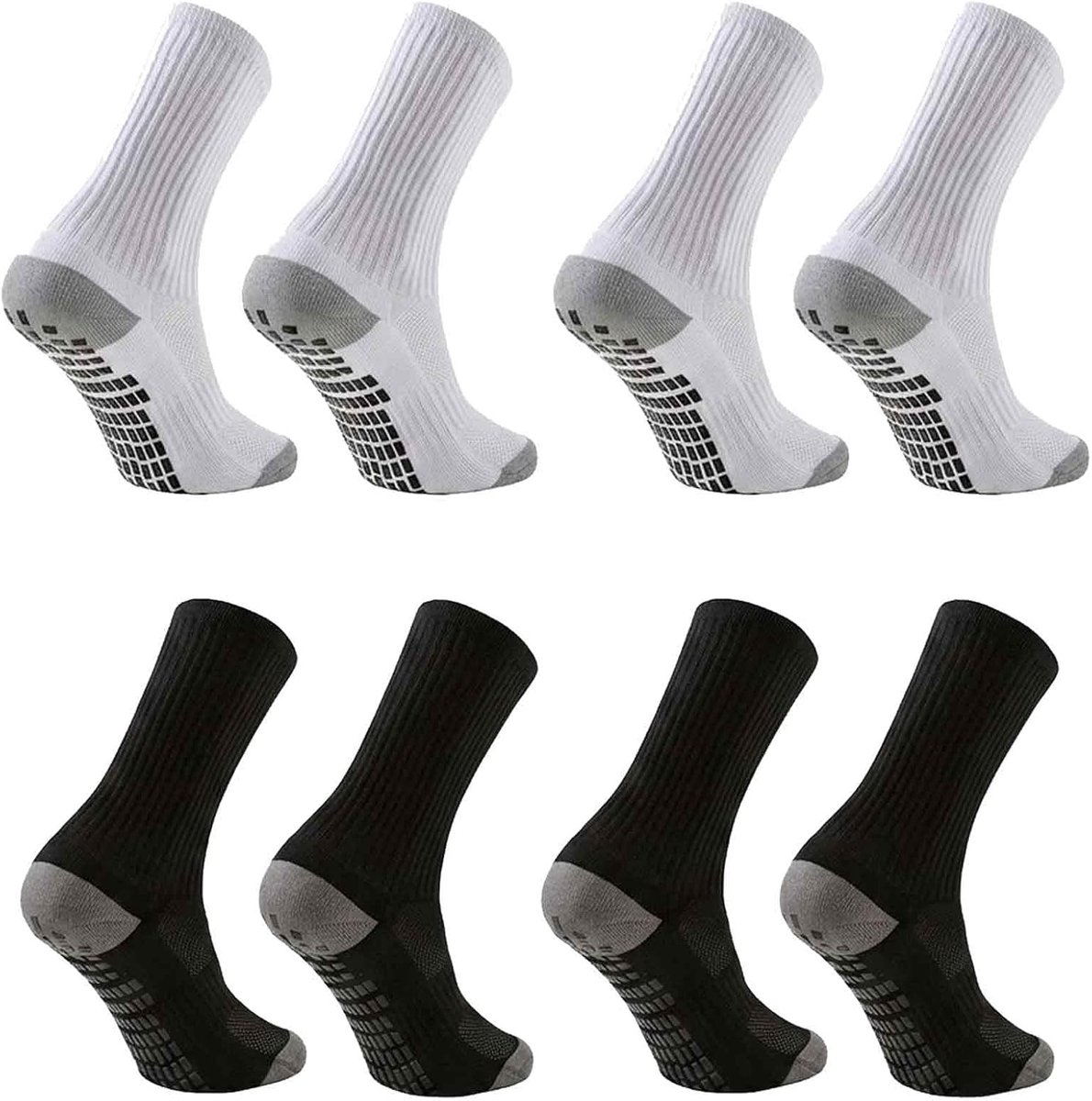 4 paar antislip voetbalsokken voor heren en dames, sportsokken met hoogwaardige grip, voor voetbal, basketbal, tennis, hardlopen, zwart en wit, maat 38-45