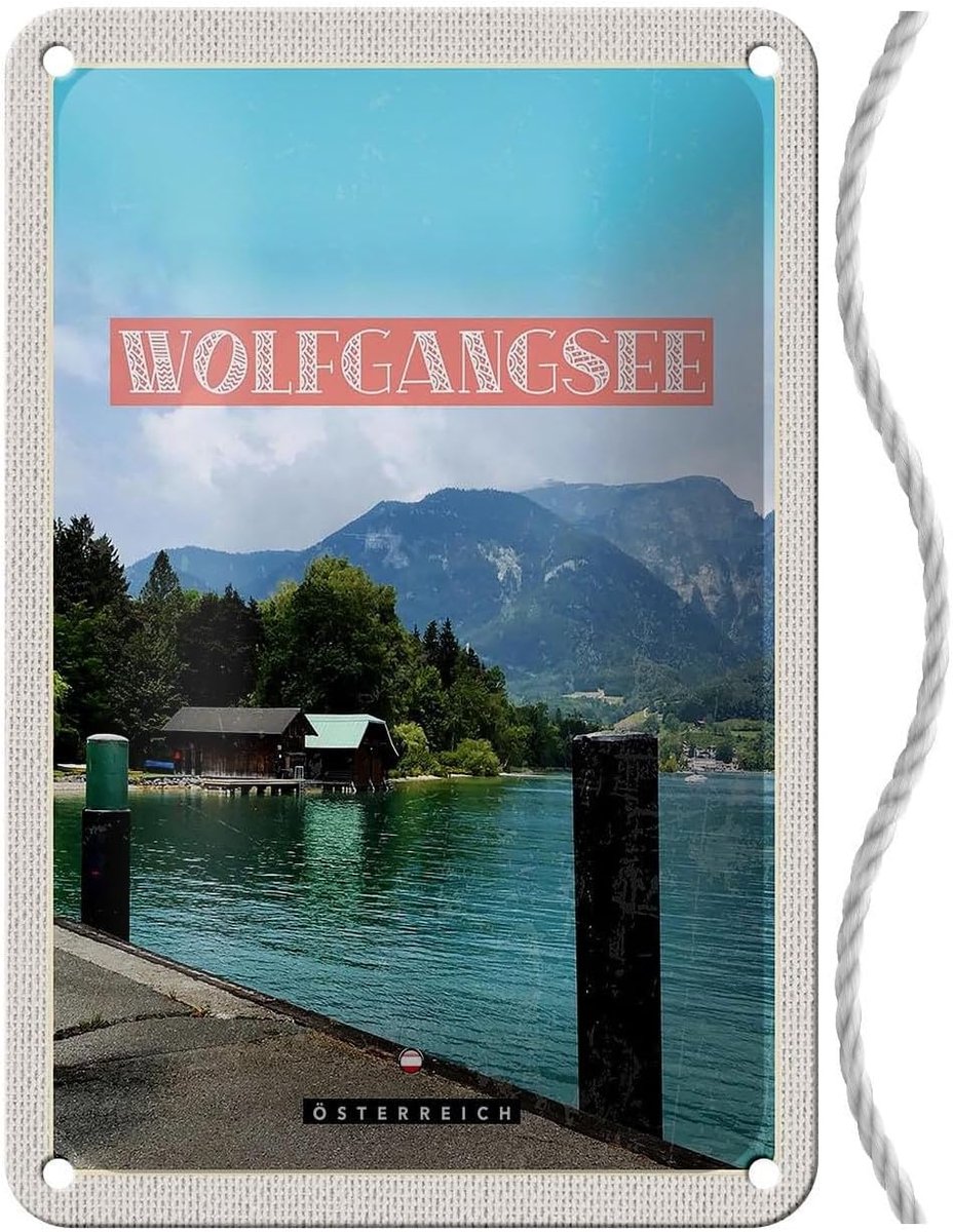 Bord met koord 18 x 12 cm Wolfgangsee Stadt Oostenrijk Salzkammergut Steg am See - Blechemma