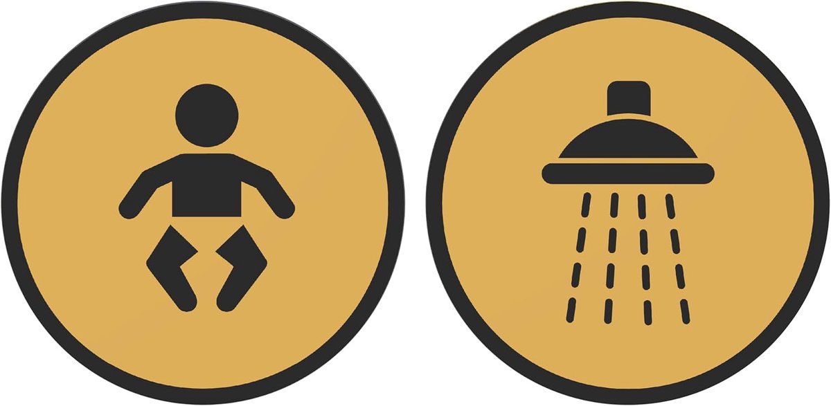 Bordjes Baby-Douche Goud - Zwart | Toilet - WC bordjes | 125 mm rond 3 mm dik | PLA Bio Plastic | Goud Zwart