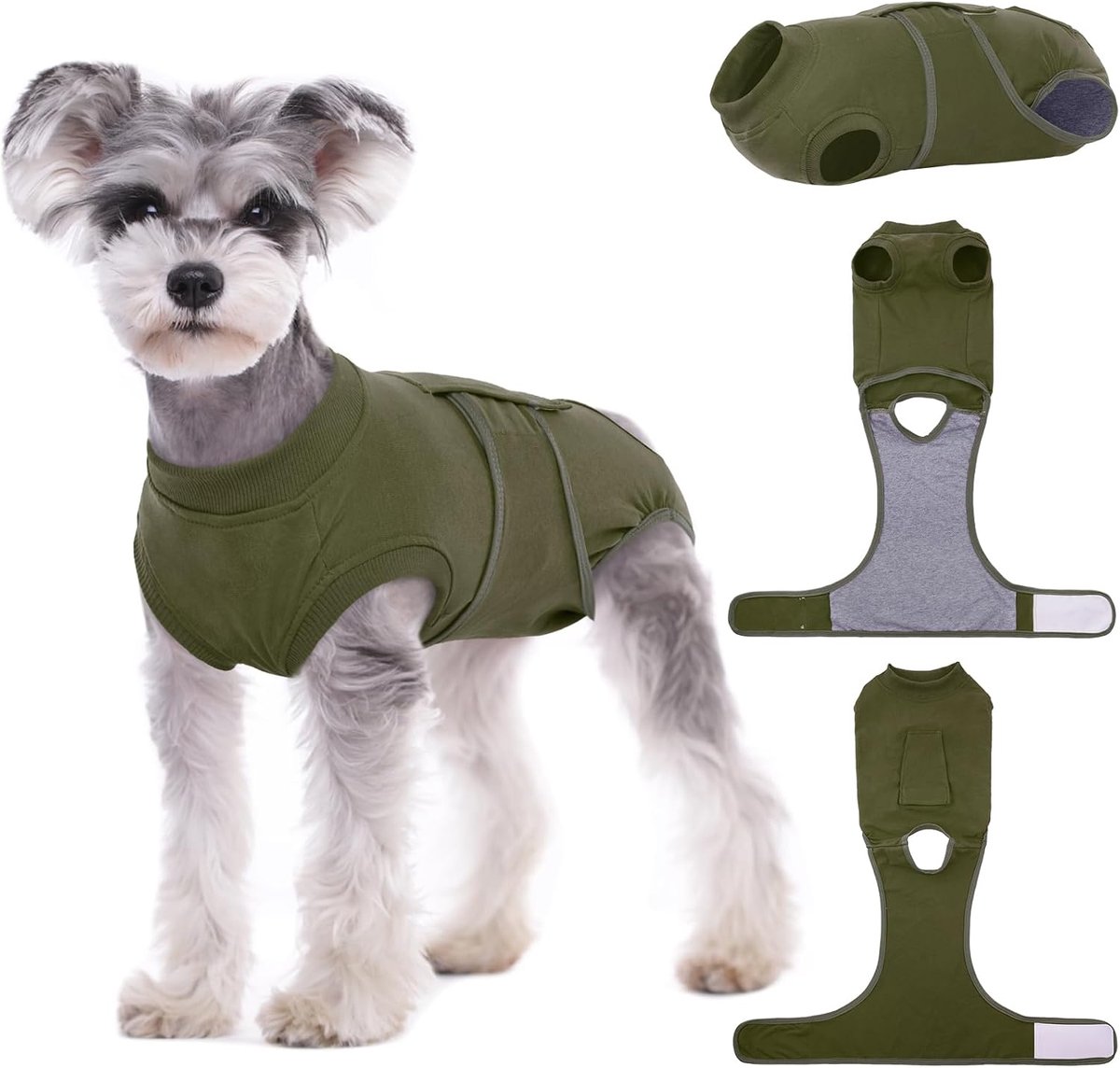 XS Herstelpak voor honden na operatie, groen, katoen, spandex, verstelbaar, magische tape-sluiting, beschermend buikpaneel, vrouwelijk, extra klein, 21,1-27,9 cm rug, 32-39,9 cm borst