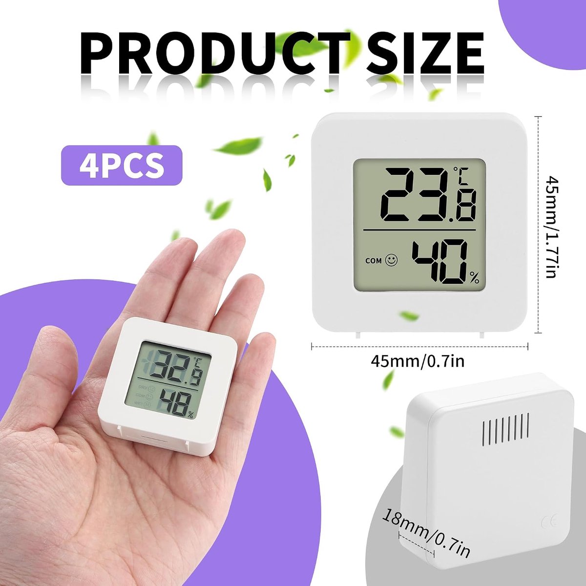 Set van 4 digitale thermometer/hygrometer met lcd-display, hygrometer, luchtvochtigheidsmeter, digitaal, zeer nauwkeurige temperatuursensor voor babykamer, woonkamer, kantoor — cadeau in Cadeau-ideeën - foto 3