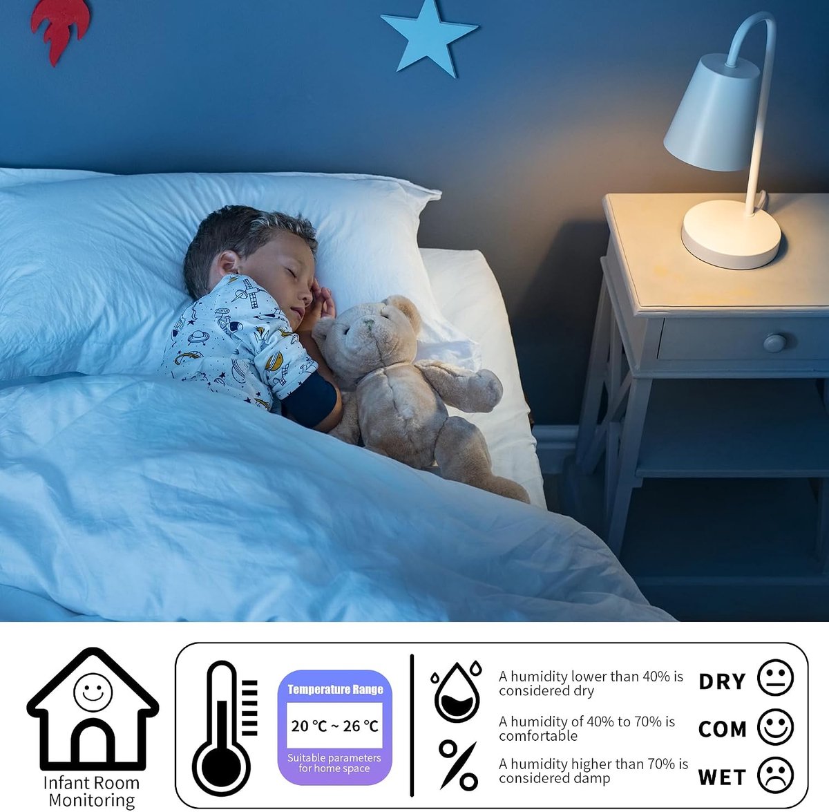 Set van 4 digitale thermometer/hygrometer met lcd-display, hygrometer, luchtvochtigheidsmeter, digitaal, zeer nauwkeurige temperatuursensor voor babykamer, woonkamer, kantoor — cadeau in Cadeau-ideeën - foto 4