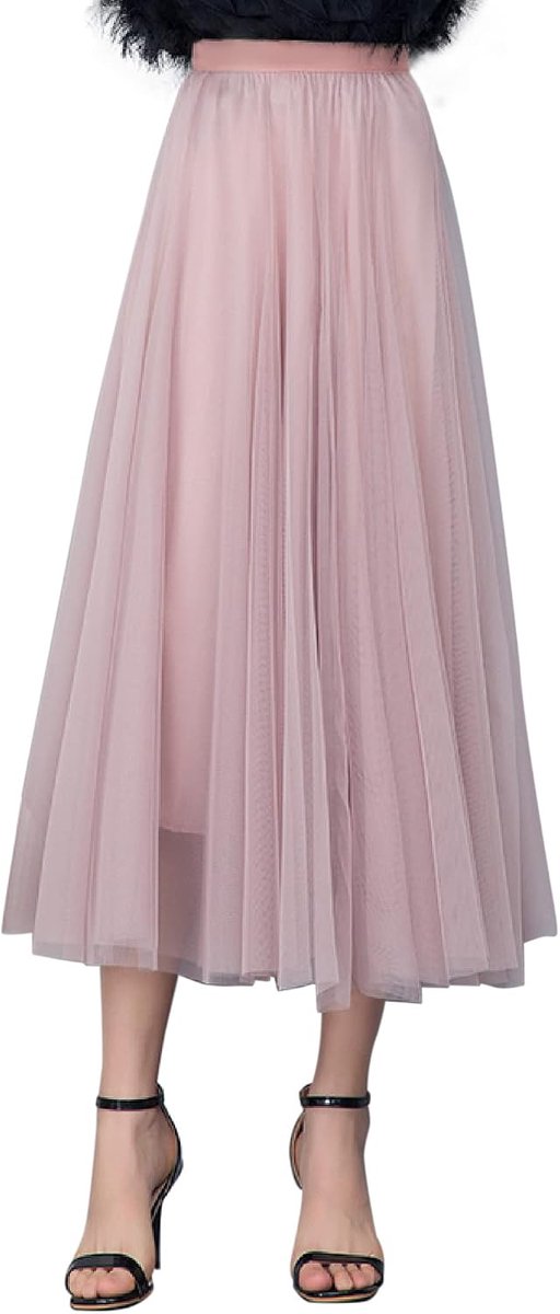 Tule rok midi plooirok hoge tailleband chique rok elastische taille gedrapeerde stof