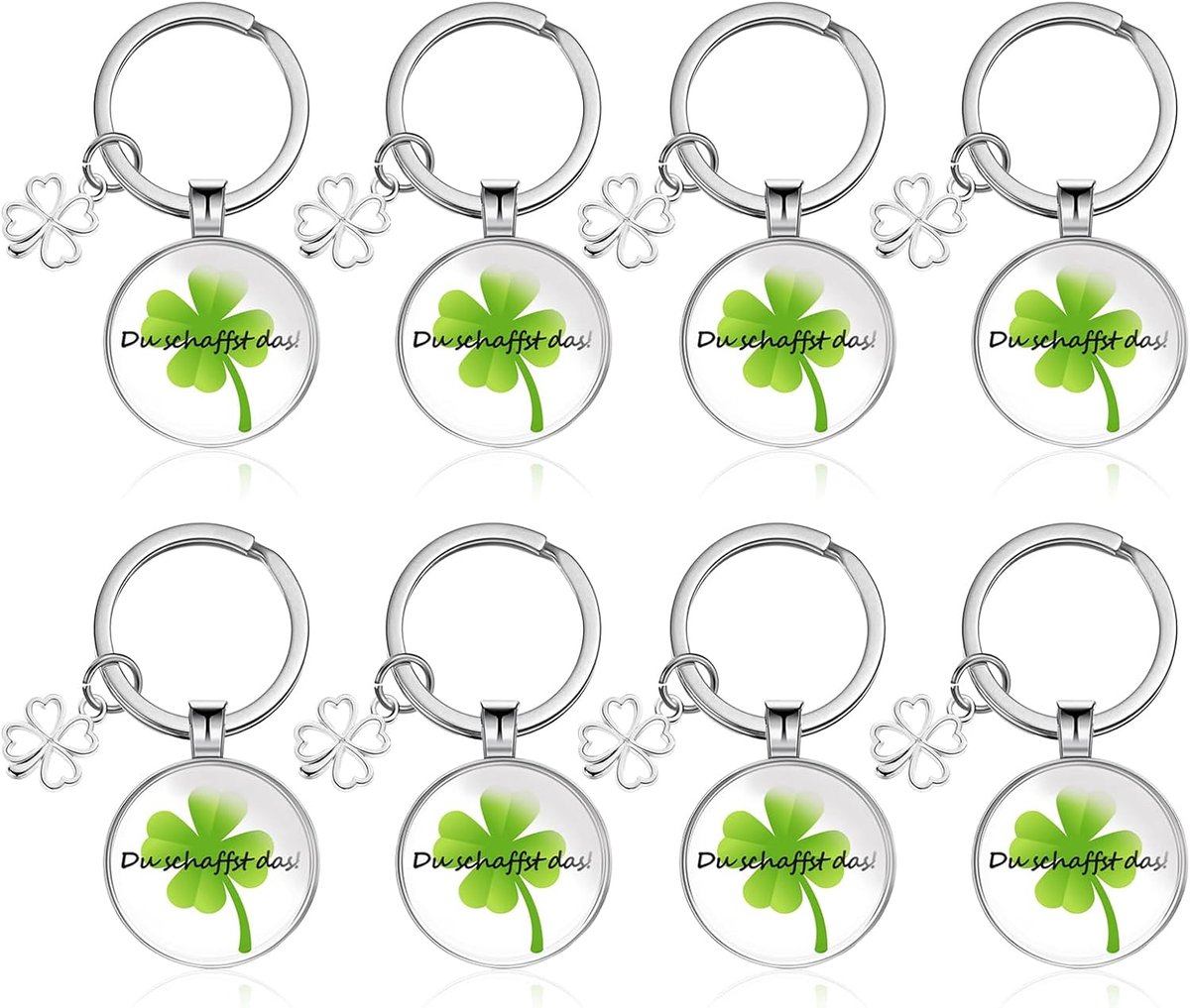 8 Stuks Sleutelhangers Klavertje Vier Geluksbrenger voor Dames, Vriend, Collega's - Meerkleurig