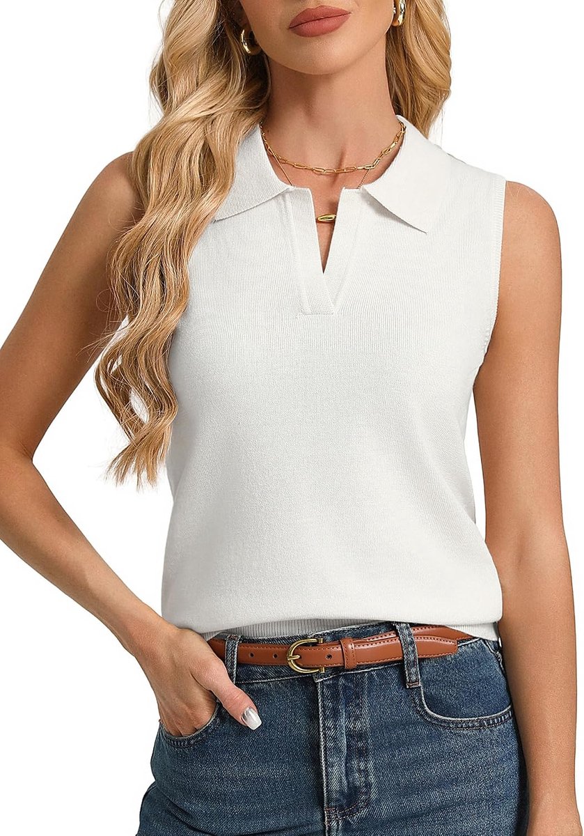 Kasin Dames mouwloze wolmix gebreide tops polokraag trui vest Caual lichtgewicht lente zomer tops