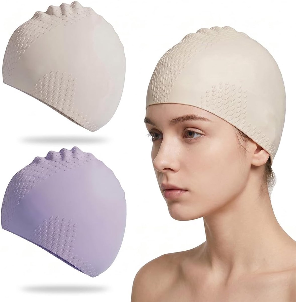 Badmutsen voor volwassenen, zachte en elastische badmuts voor mannen en vrouwen, antislip pasvorm zonder druk, chloorbestendig, veilige sluiting, 2 stuks