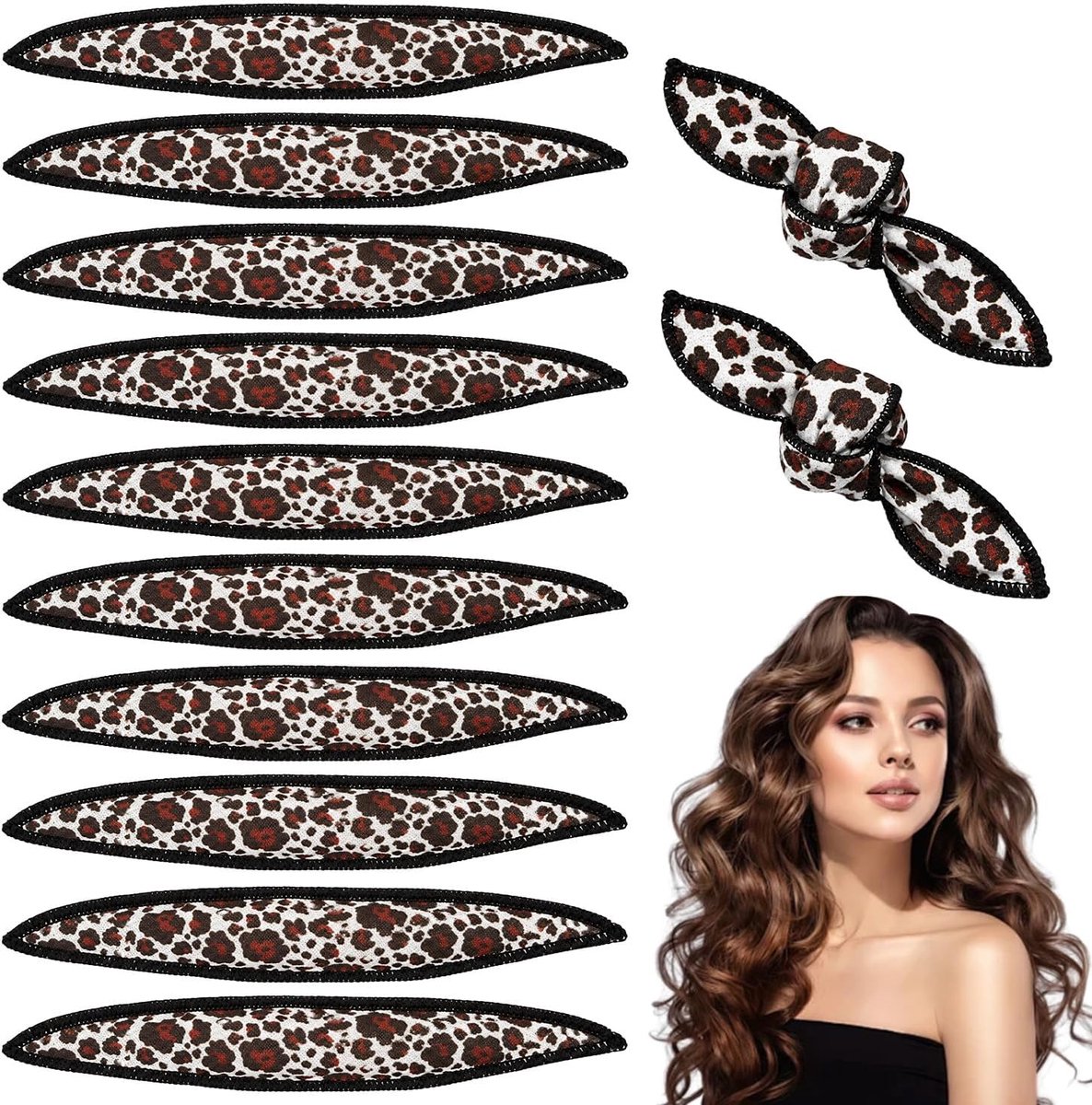 12 stuks luipaardprint zachte slapende haarrollers, warmtevrij kussentjesrollers | zachte lichtgewicht warmtevrije krultang voor kort haar, slaaprollers voor krullen zonder warmte tijdens het slapen