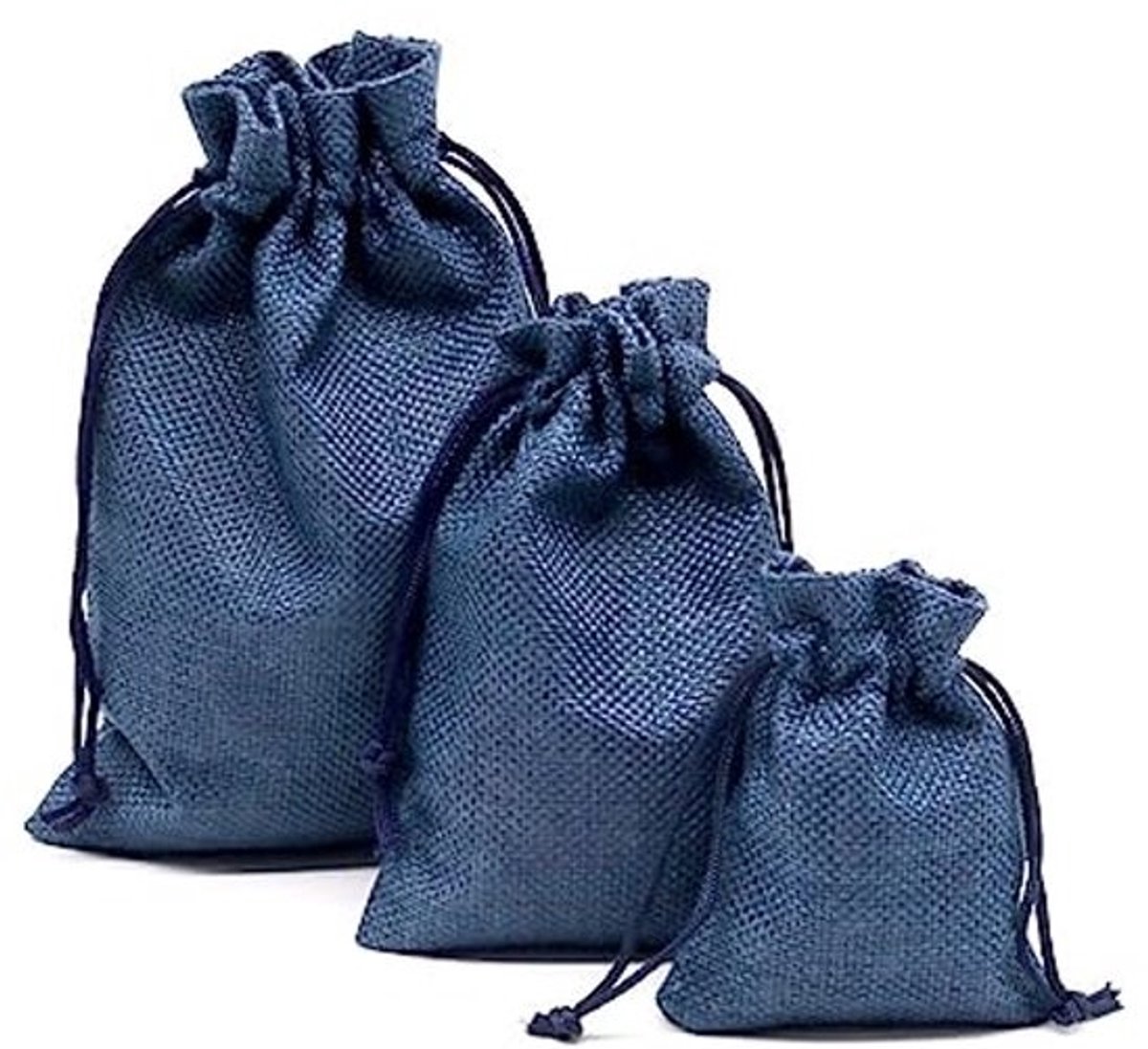Katoenen zakjes met trekkoordset - 10 stuks - Marineblauw - Voor sieraden, bruiloften en handwerk