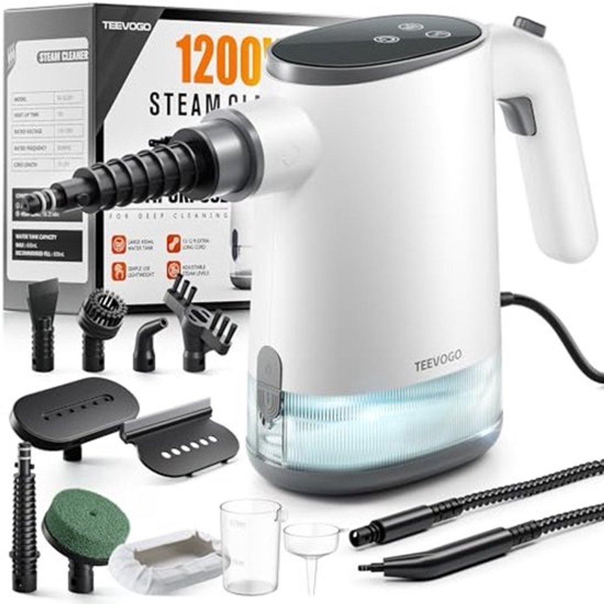 Draagbare Handstoomreiniger met 12 Accessoires - Snelle Opwarming & Verstelbare Stoom voor Effectief Reinigen