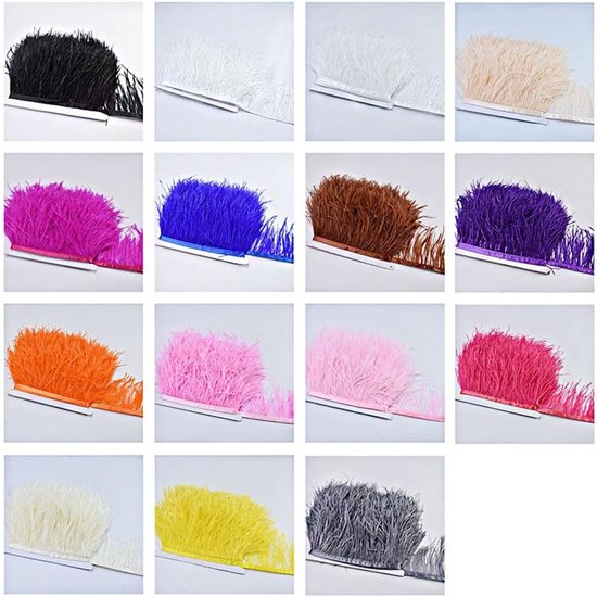 8-10 cm natuurlijke struisvogelveren, rand pluche, veerband om te knutselen, veren, fringen, trim, veer, franjes, band voor doe-het-zelf handwerk, naaien, hoed, jurk, kostuumdecoratie, beige — afbeelding 5