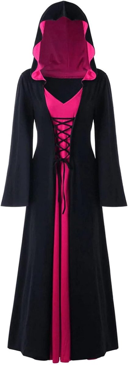Heksenjurk, Halloween vampierkostuum voor dames, grote maten, renaissancekostuum voor dames, middeleeuwse jurk (roze, XL)