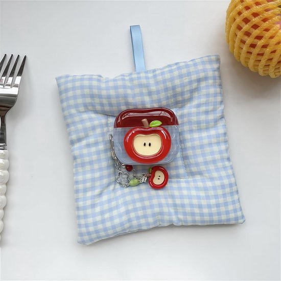 Hoesje voor Airpods 3 met sleutelhanger, schattig 3D rood appelpatroon, zachte siliconen hoes voor vrouwen en meisjes, anti-val, schokbestendige beschermhoes voor AirPods 3e generatie — afbeelding 3