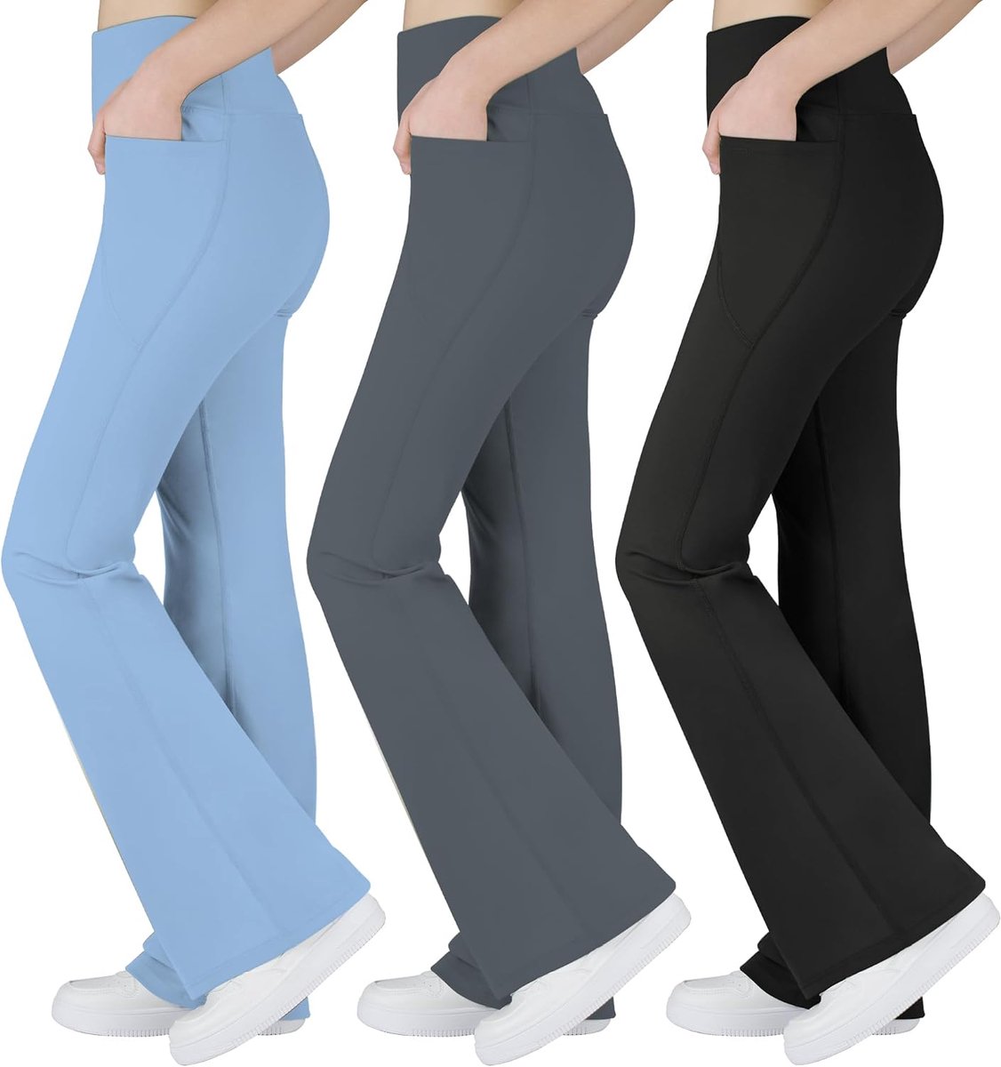 Bootcut-legging voor meisjes, met zakken, hoge taille, uitlopende yogabroek voor dans en dagelijks gebruik